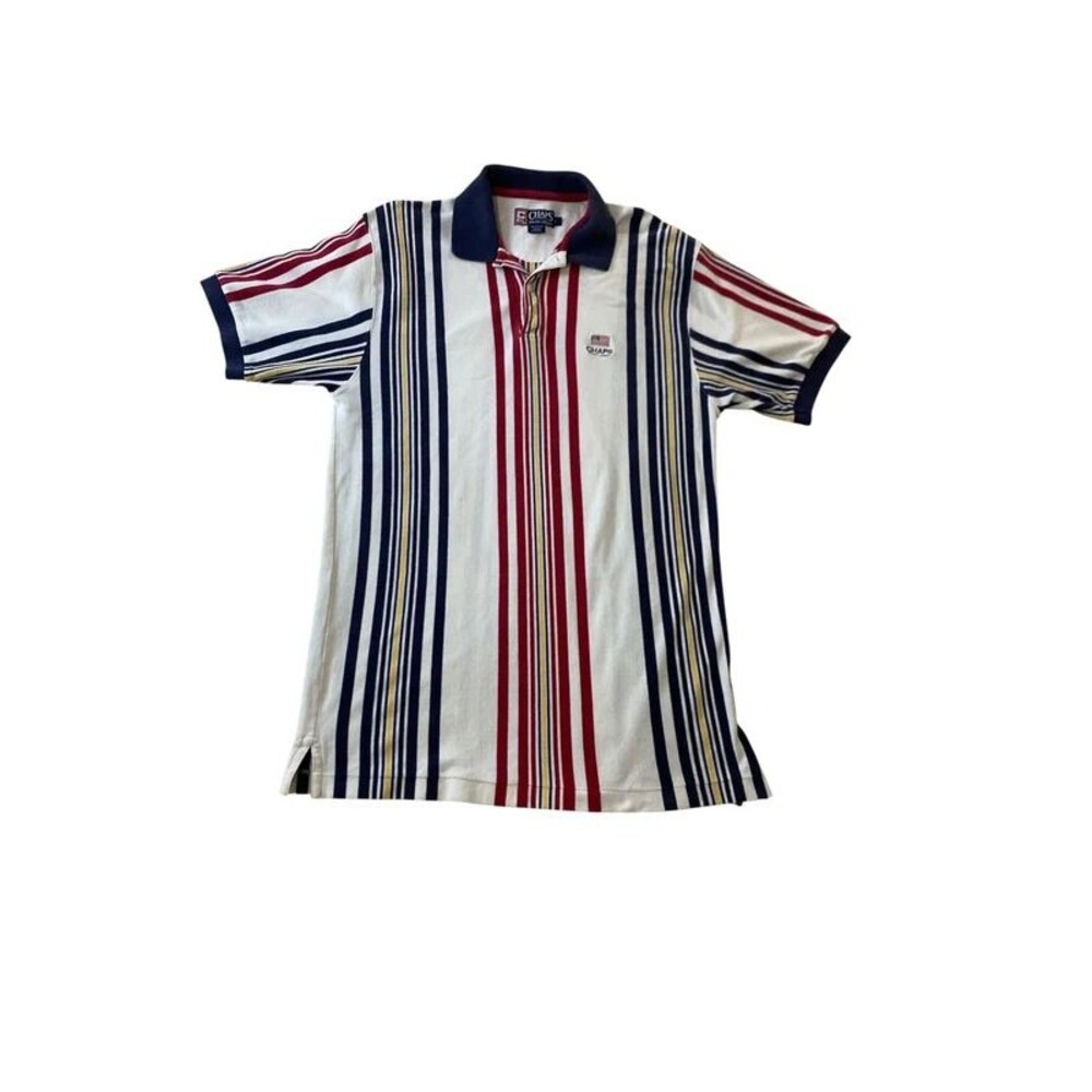 Chaps Ralph Lauren Vintage 90s Y2K Mens Polo Shirt L White Red Blue Striped Flag